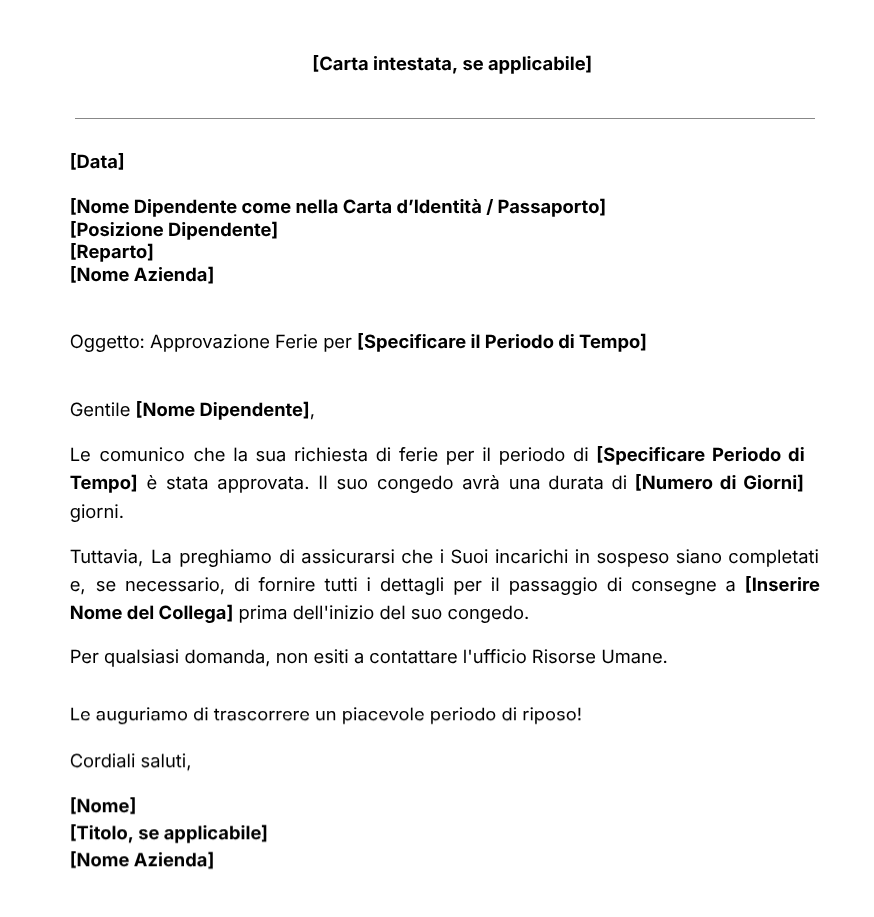 Modello per Lettera di Approvazione di Ferie e Permessi di Jibble