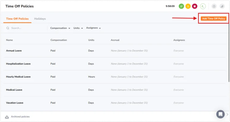 Adding time off policies on web