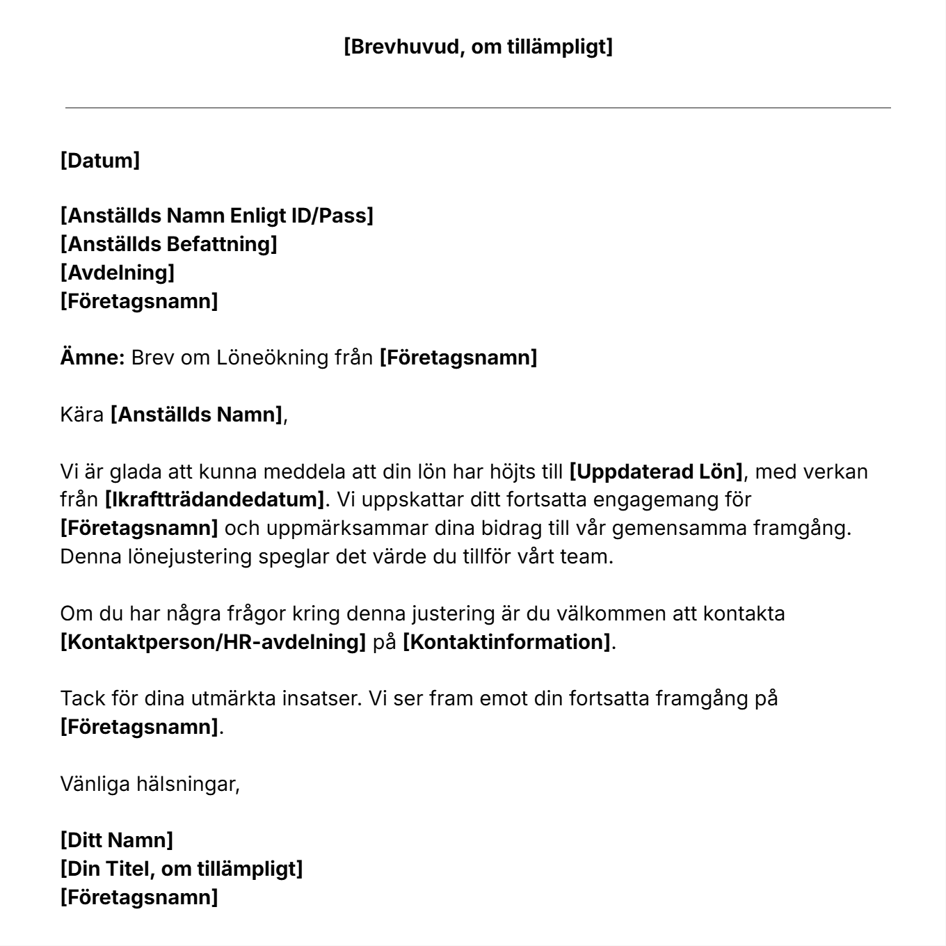 Kostnadsfri mall för löneökning