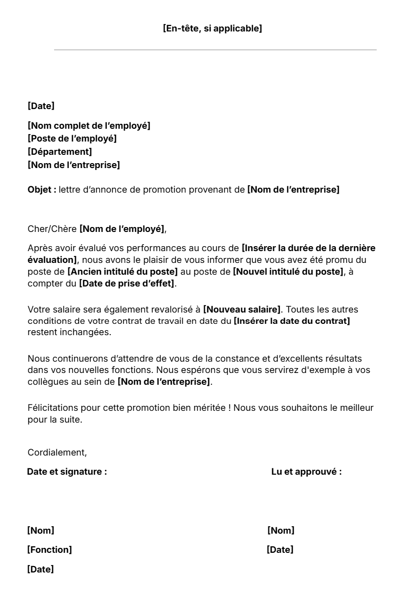 Modèle gratuit de lettre d'annonce de promotion