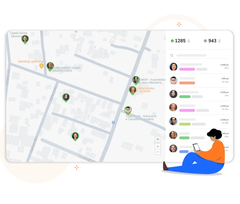 Rastreamento de localização em tempo real usando GPS com o sistema de picagem de ponto do Jibble