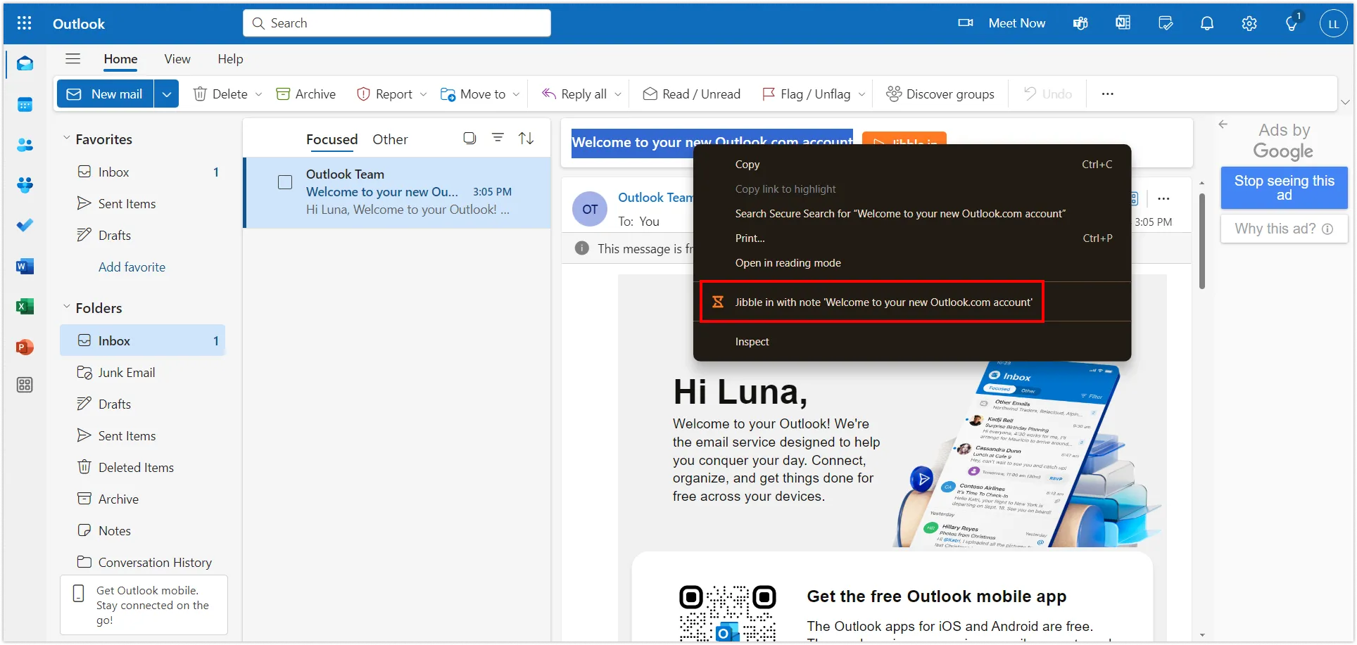 Pointer en surlignant du texte dans Microsoft Outlook