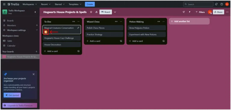 Rejestrowanie początku pracy w Trello za pomocą wbudowanego timera.