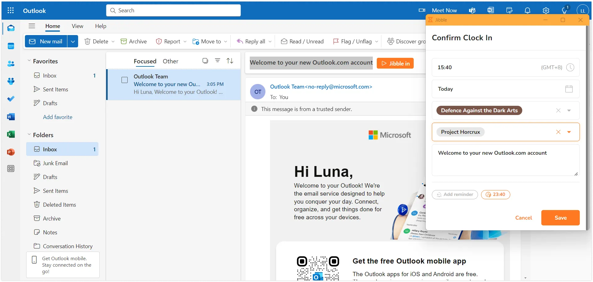 Saisie des activités et des projets en surlignant du texte dans Microsoft Outlook