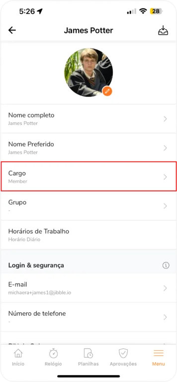 Alterando o função de um membro por seu perfil no celular