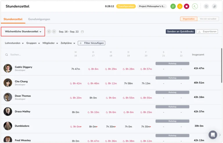 Weekly timesheets as admin