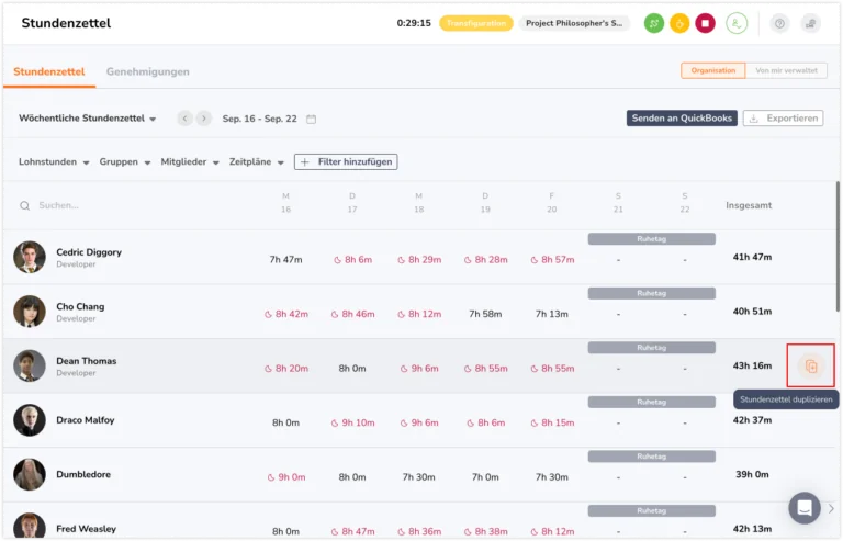 Duplicate timesheet as admin