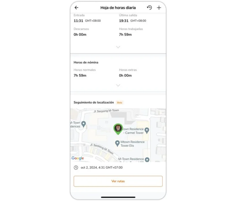 Location tracking under timesheet on mobile app