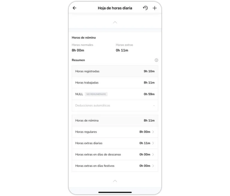 Hours tracked under daily timesheet on mobile app