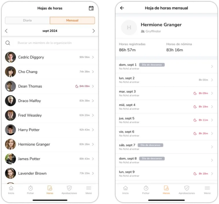 Monthly view timesheets on mobile app