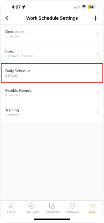 Sélectionner le planning de travail sur mobile