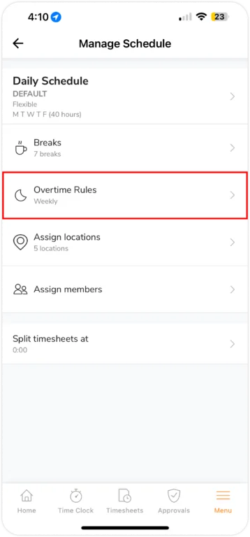 Règles relatives aux heures supplémentaires dans le planning de travail sur mobile