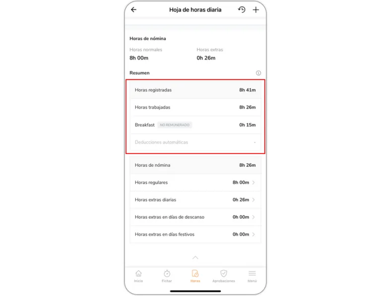 Tracked break hours on mobile app