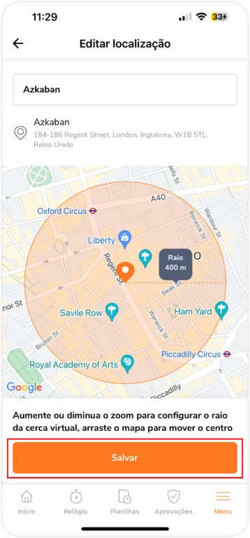 Editar e salvar uma localização existente no celular