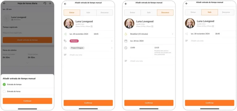 Adding manual in, out and break entry on mobile app