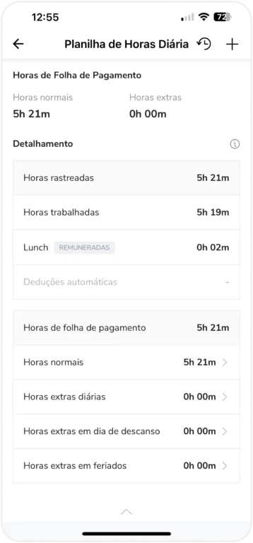 horas de folha de pagamento das folhas de ponto
