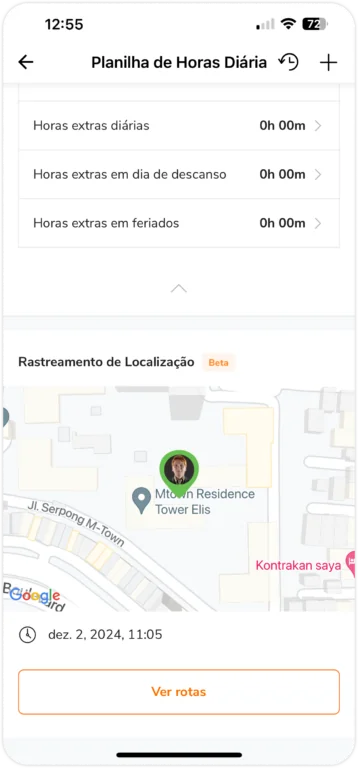 rastreamento de localização na folha de ponto