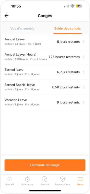 Leave balance tab