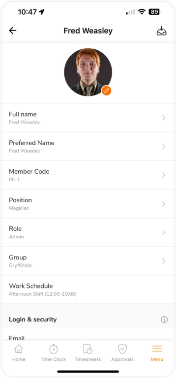 Informations professionnelles de base sur mobile
