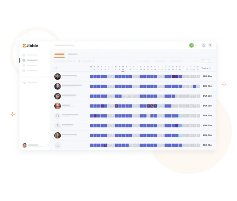 Tampilan timesheet di aplikasi web