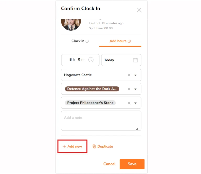 Add new button under clock in side bar