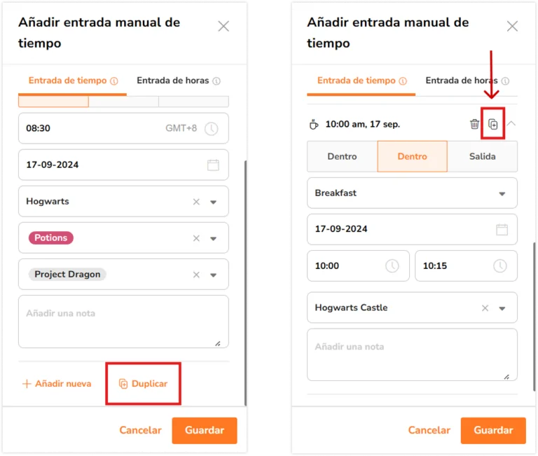 Duplicate time entries in the sidebar