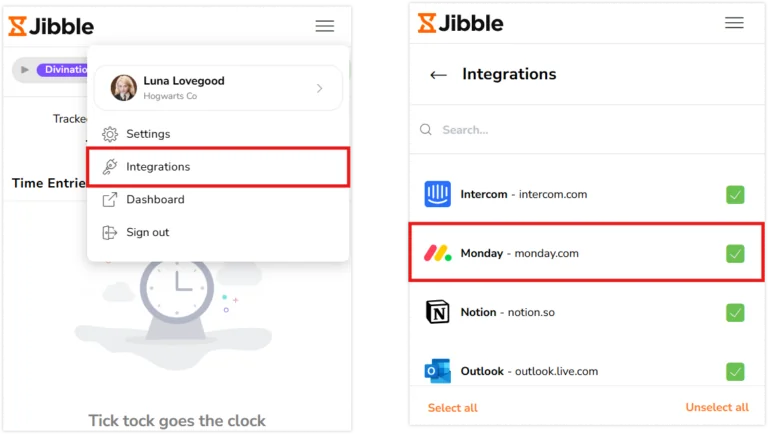 Selecting Monday.com in the list of integrations in CE