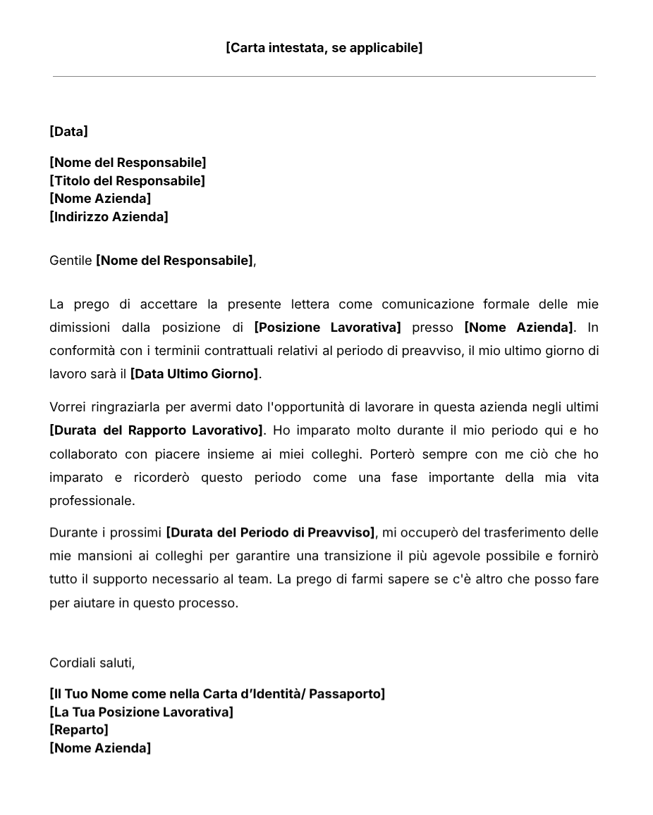 Modello Gratuito per Lettera di Dimissioni Modello per Lettera di Dimissioni di Jibble