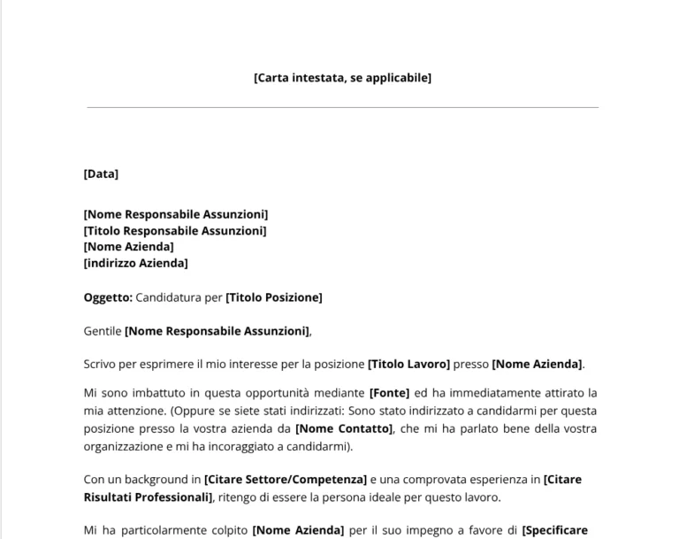 Modello per Lettera di Candidatura.