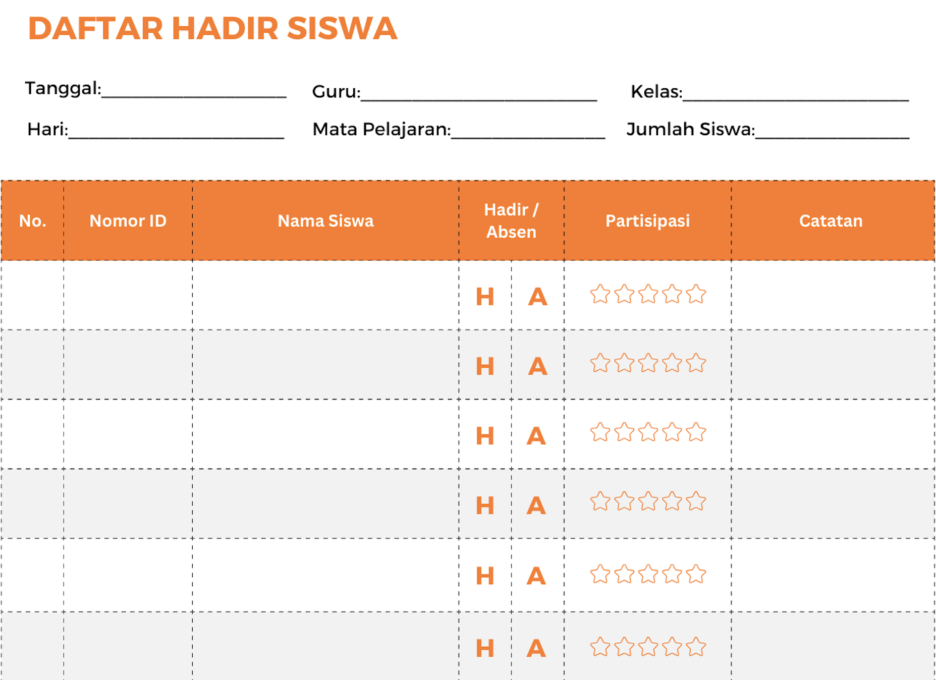 Contoh daftar hadir siswa