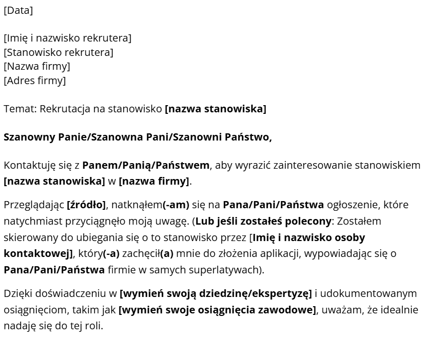 Wzór listu motywacyjnego od Jibble.