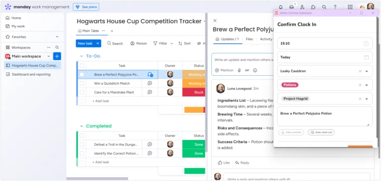 Chrome extension pop-up window to clock in