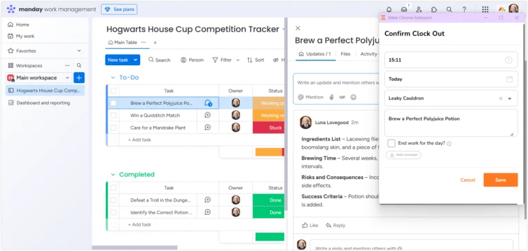 Chrome extension pop-up window to clock out