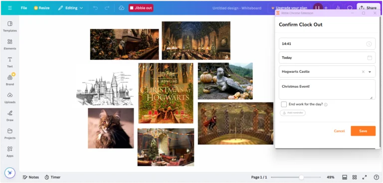 Canva 上的 Jibble Out 按钮