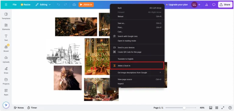 右键单击以在 Canva 打卡上班