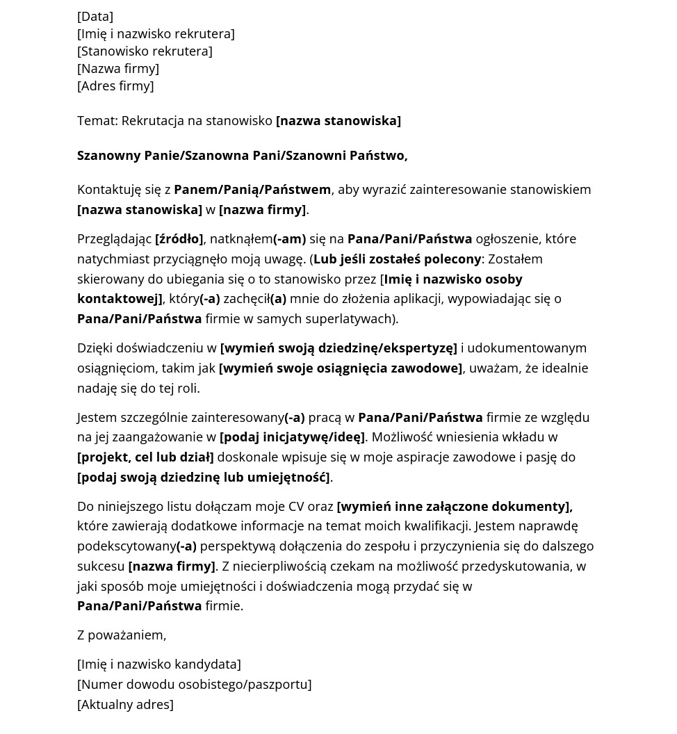 Wzór listu motywacyjnego od Jibble.