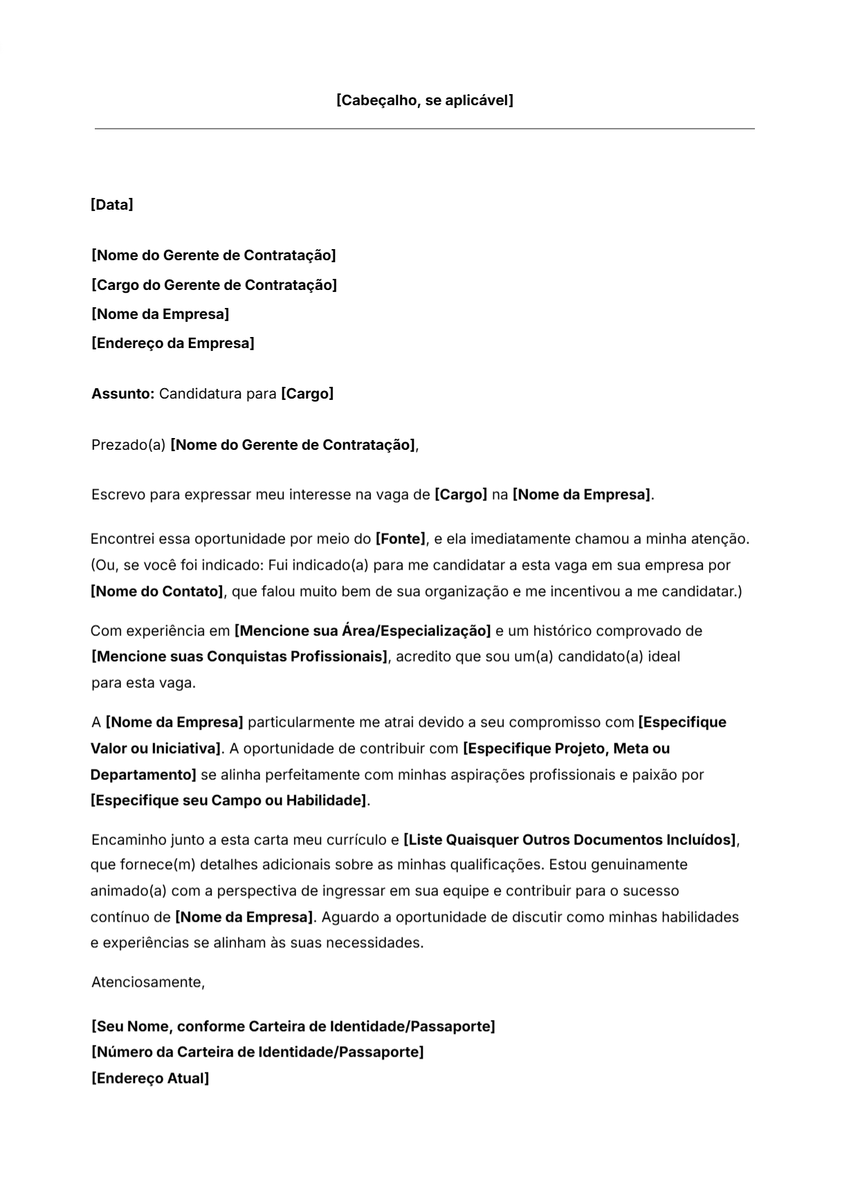 Modelo de carta de apresentação de emprego grátis