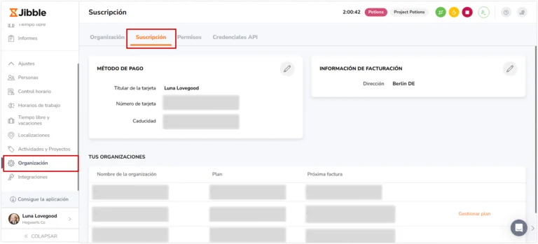 Subscription tab under Organizations page