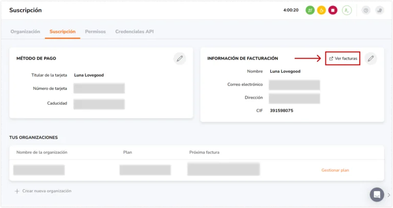View invoices button on the billing widget
