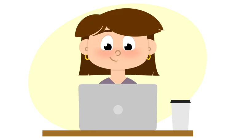 ノートパソコンで作業する女性のイラスト