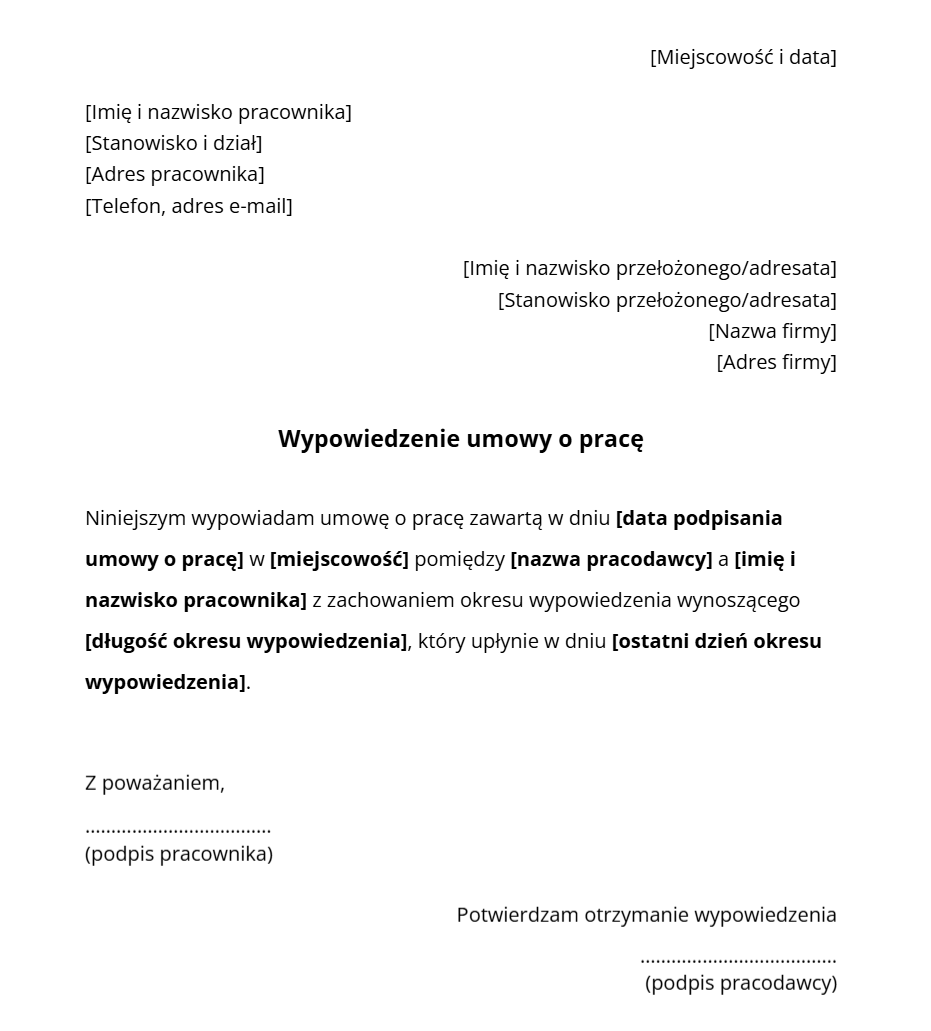 Wypowiedzenie umowy o pracę przez pracownika.