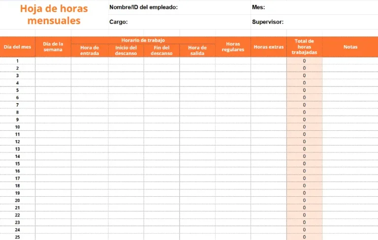 Plantilla de hoja de horas mensuales gratuita por Jibble