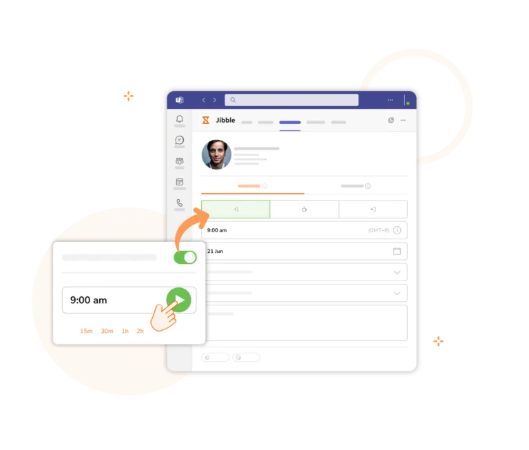 Entre no relógio de ponto do Jibble para o Microsoft Teams com um simples comando