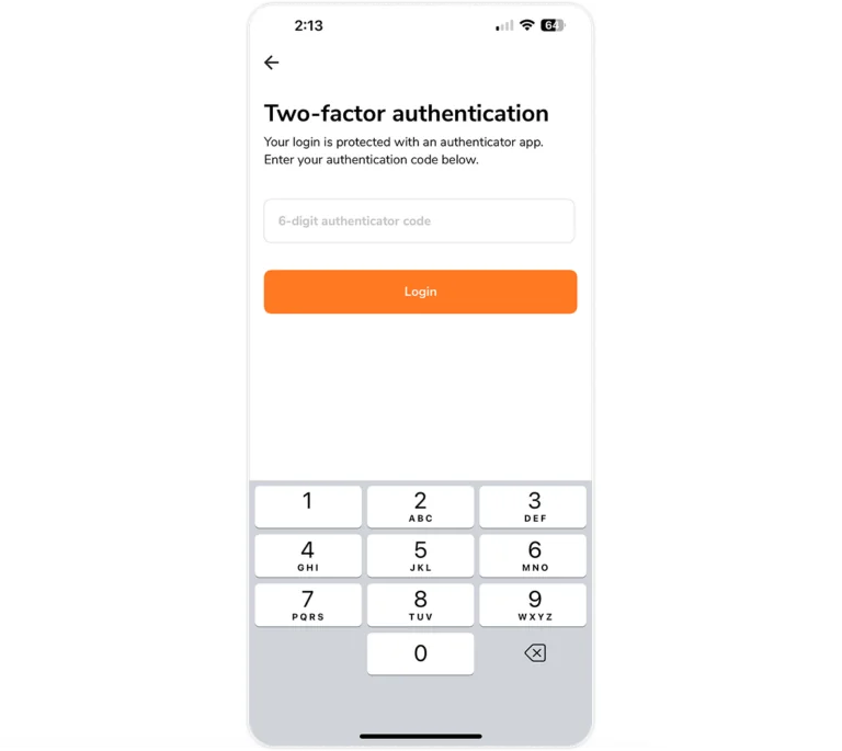 Logging in with 2FA enabled on mobile app