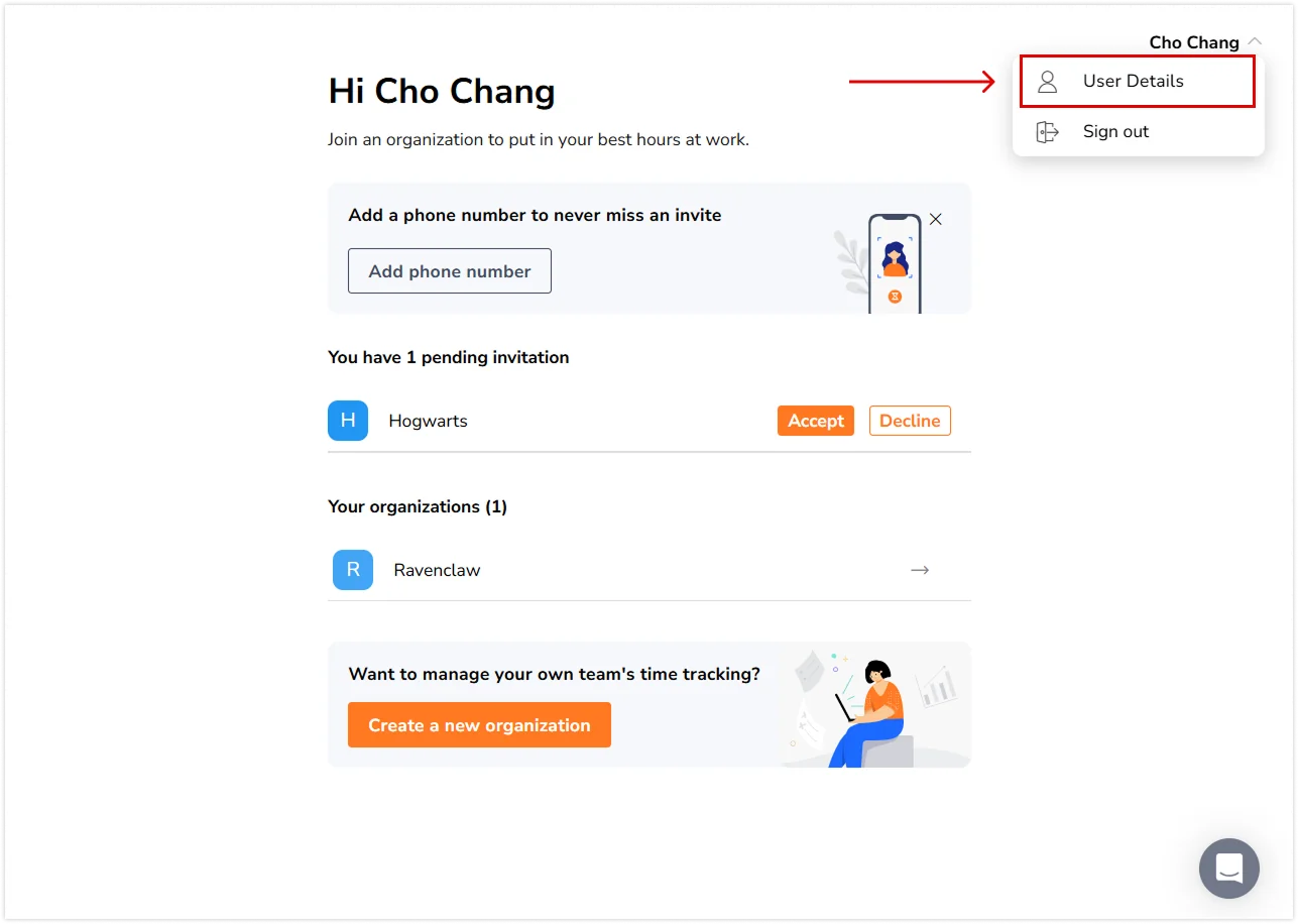 Onglet Informations de l'utilisateur sur la page utilisateur