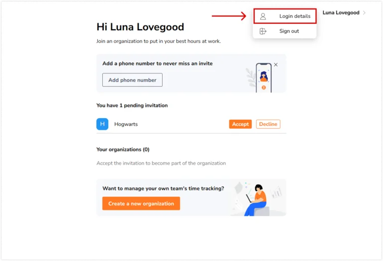 Login details tab on user page