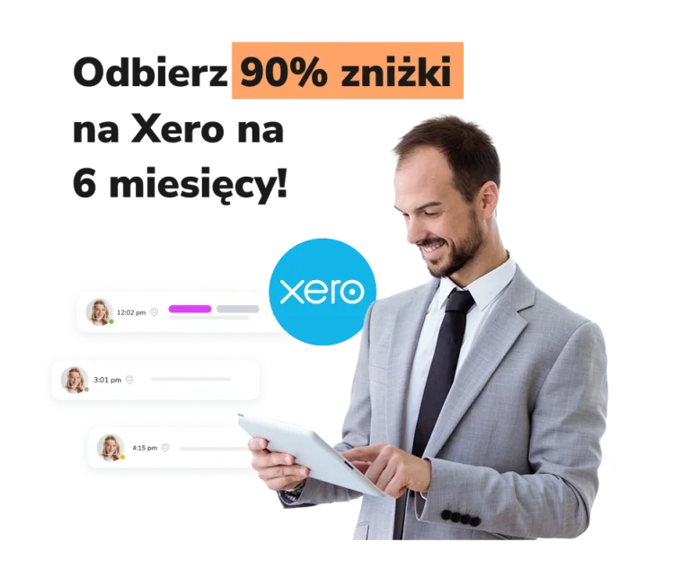 Mężczyzna oferujący zniżkę na mierzenie czasu w Xero.