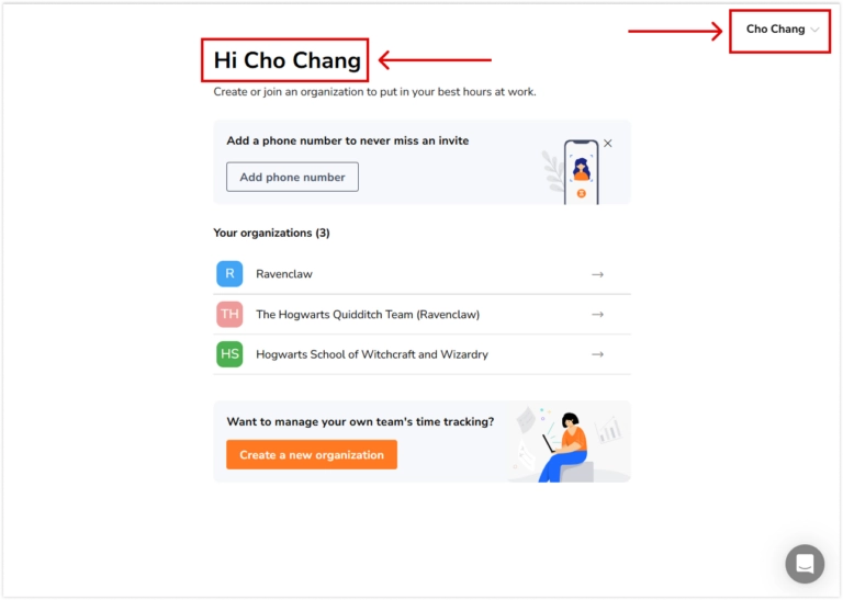 User name on account details page