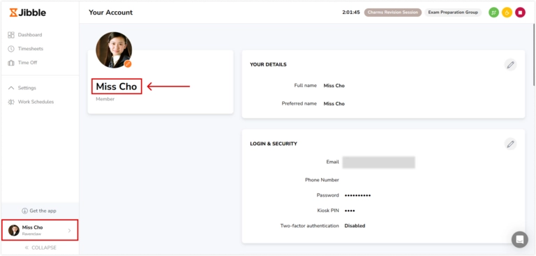Person name in organization and account settings