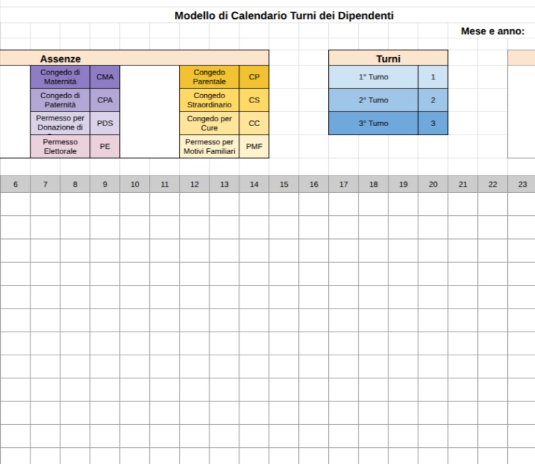 Modello di Calendario Turni dei Dipendenti